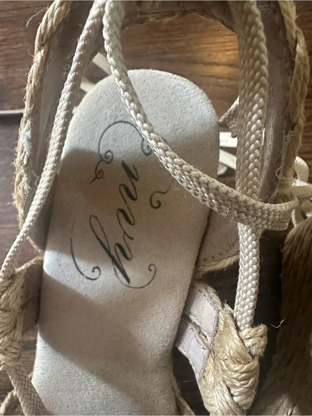 Envy Beige Braided Espadrille Wedge Sandals with Ankle Tie 6.5